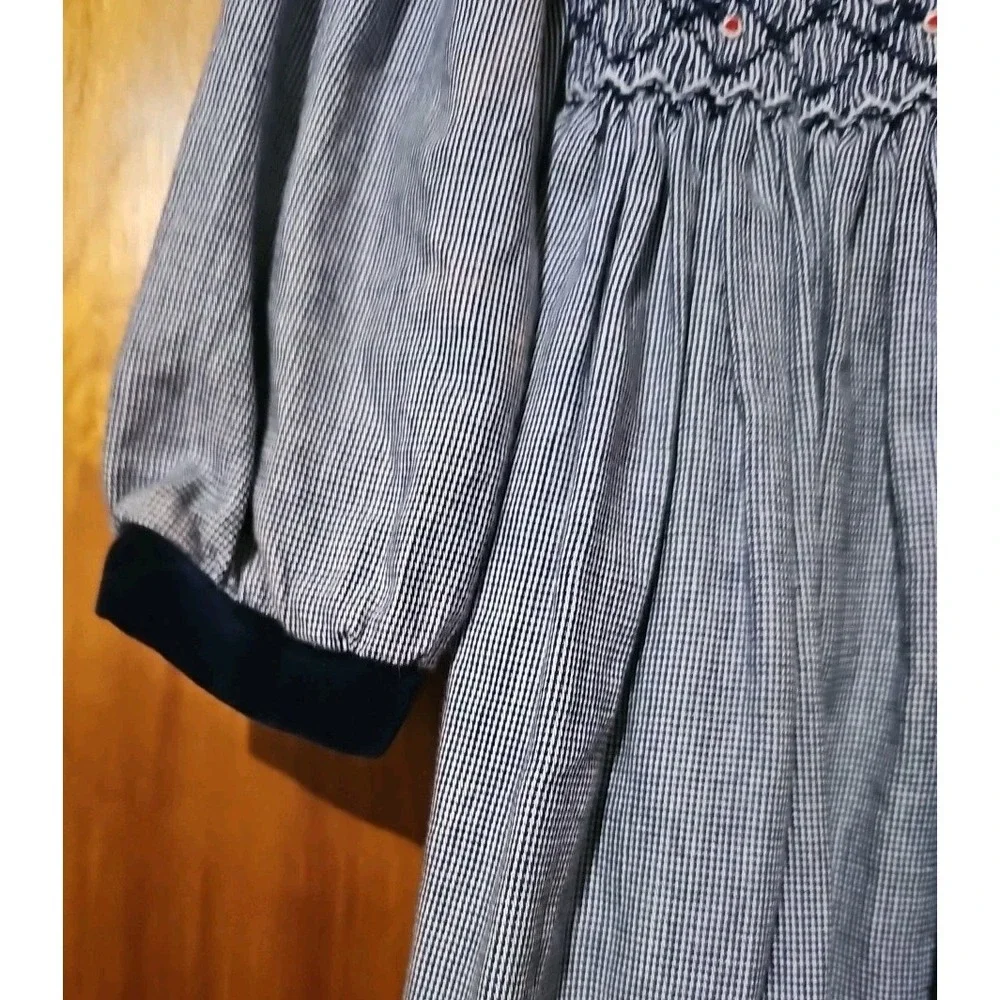 Friedknit Creations Blue Smocked Long  Sleeve Toddler Dress Size 2T 100% Cotton